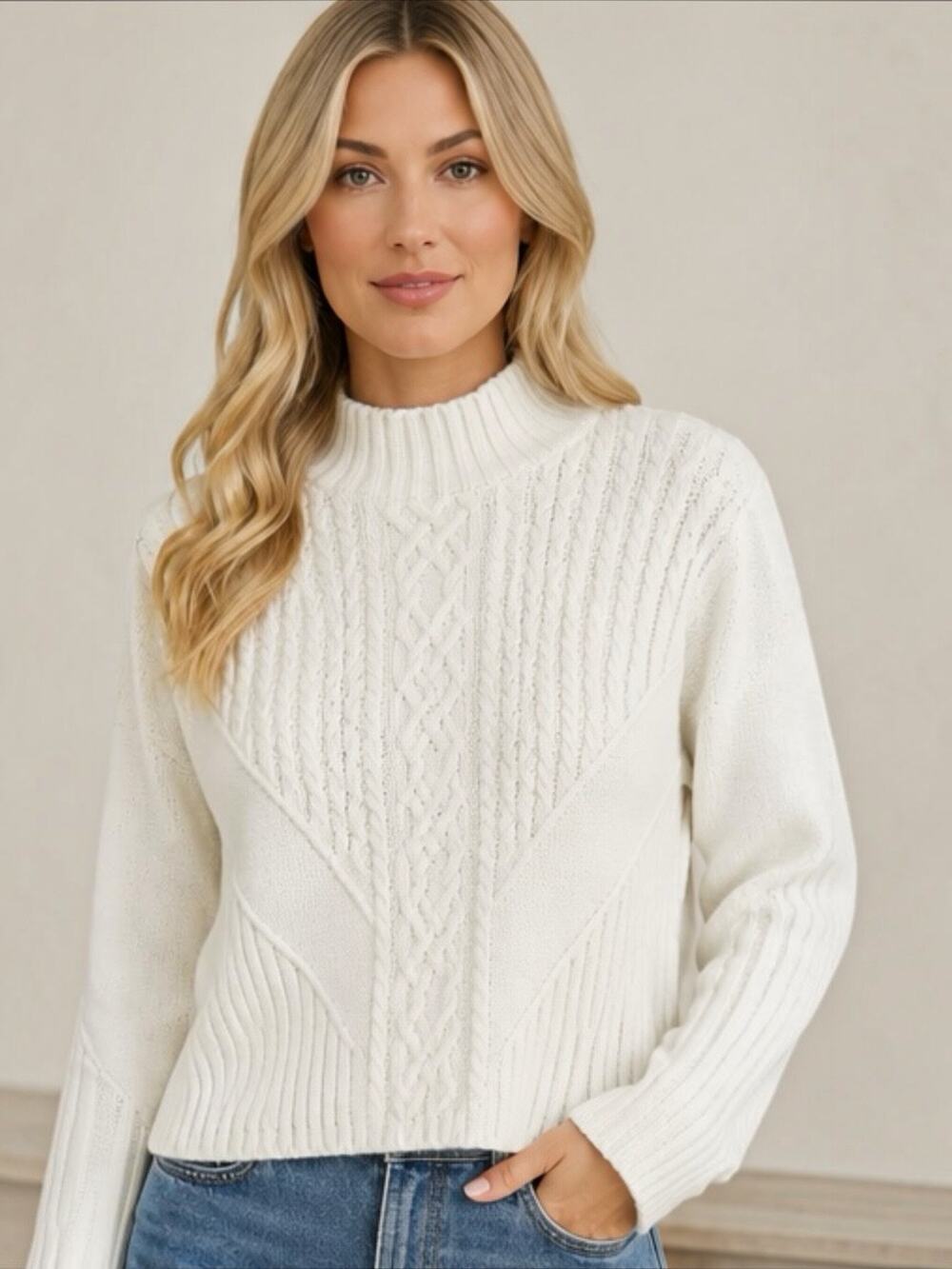 Parkhurst Cotton Country Women’s XL Cable Knit Sweater Ivory Made in Canada